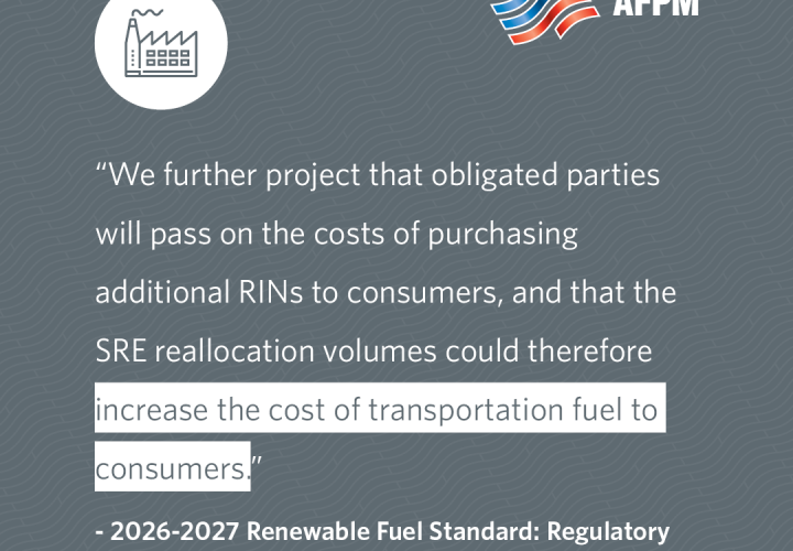 A quote from the Environmental Protection Agency projecting that the 2026-2027 Renewable Fuel Standard will "increase the cost of transportation fuel to consumers."